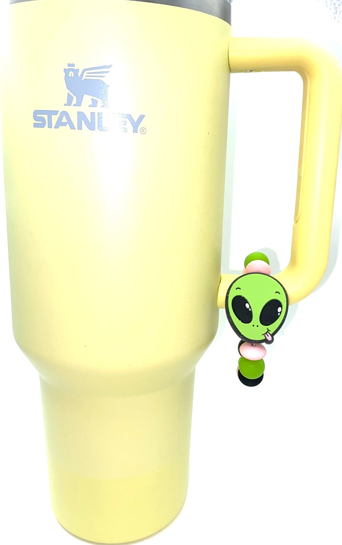 Sassy Silly Green Alien Head Glitter Stanley Tumbler Cup Handle Charm