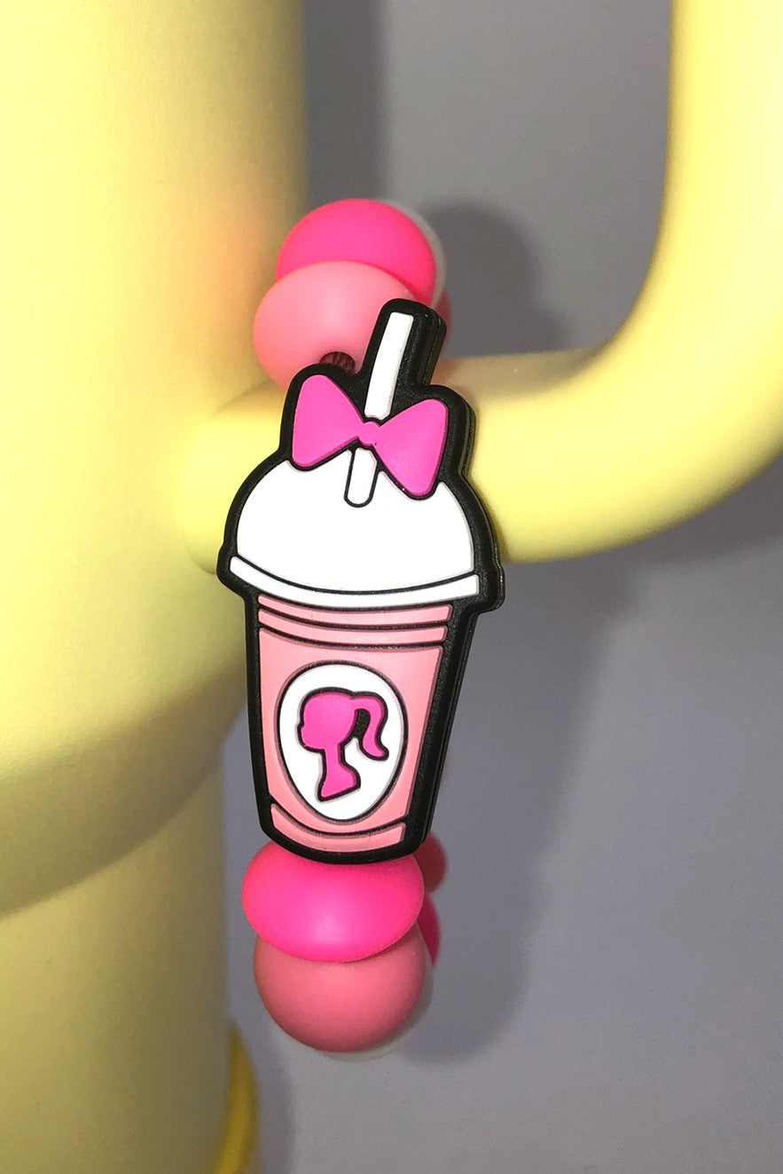 Pink Malibu Girl Plastic Doll Coffee Drink Stanley Tumbler Cup Handle Charm
