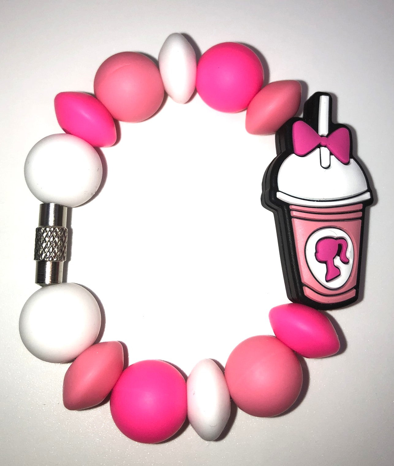 Pink Malibu Girl Plastic Doll Coffee Drink Stanley Tumbler Cup Handle Charm
