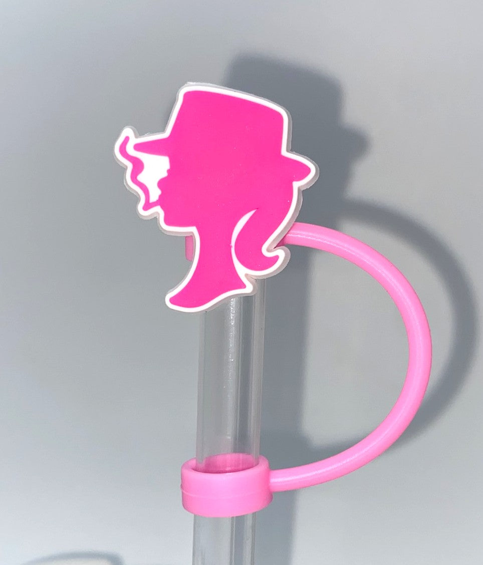 Pink Silhouette W/Hat Smoking Malibu Girl Plastic Doll Stanley Tumbler Cup Straw Topper