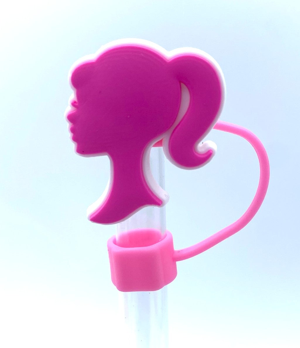 Pink Silhouette Malibu Girl Plastic Doll Stanley Tumbler Cup Straw Topper