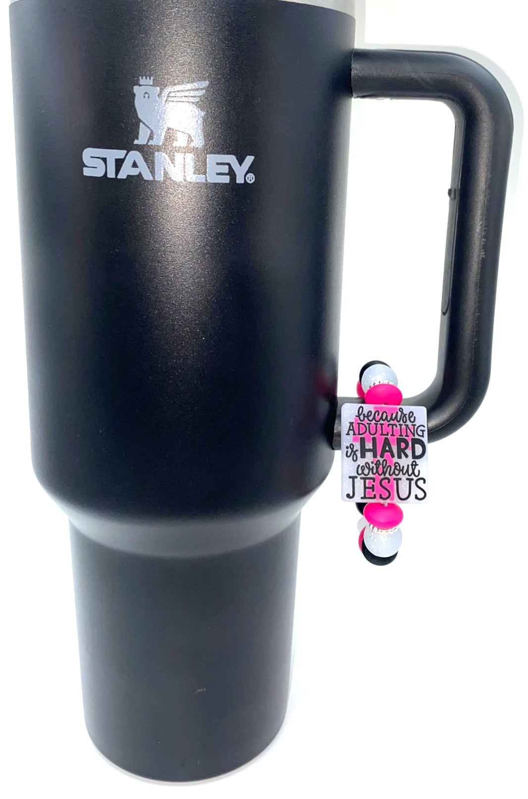 Because Adulting Is Hard Without Jesus Glitter Tumbler Cup Handle Charm