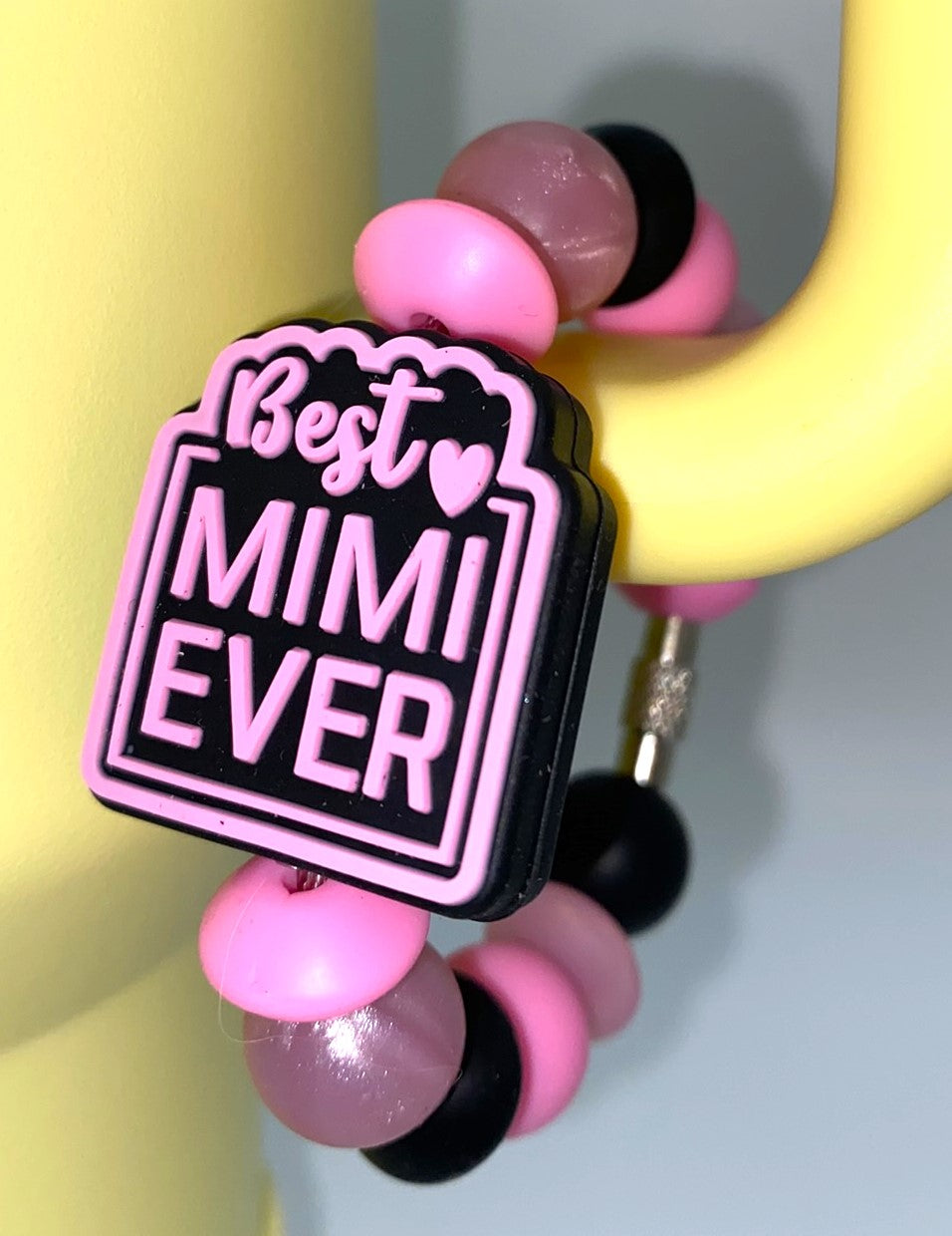 Best Mimi Ever Pink & Black Stanley Tumbler Cup Handle Charm