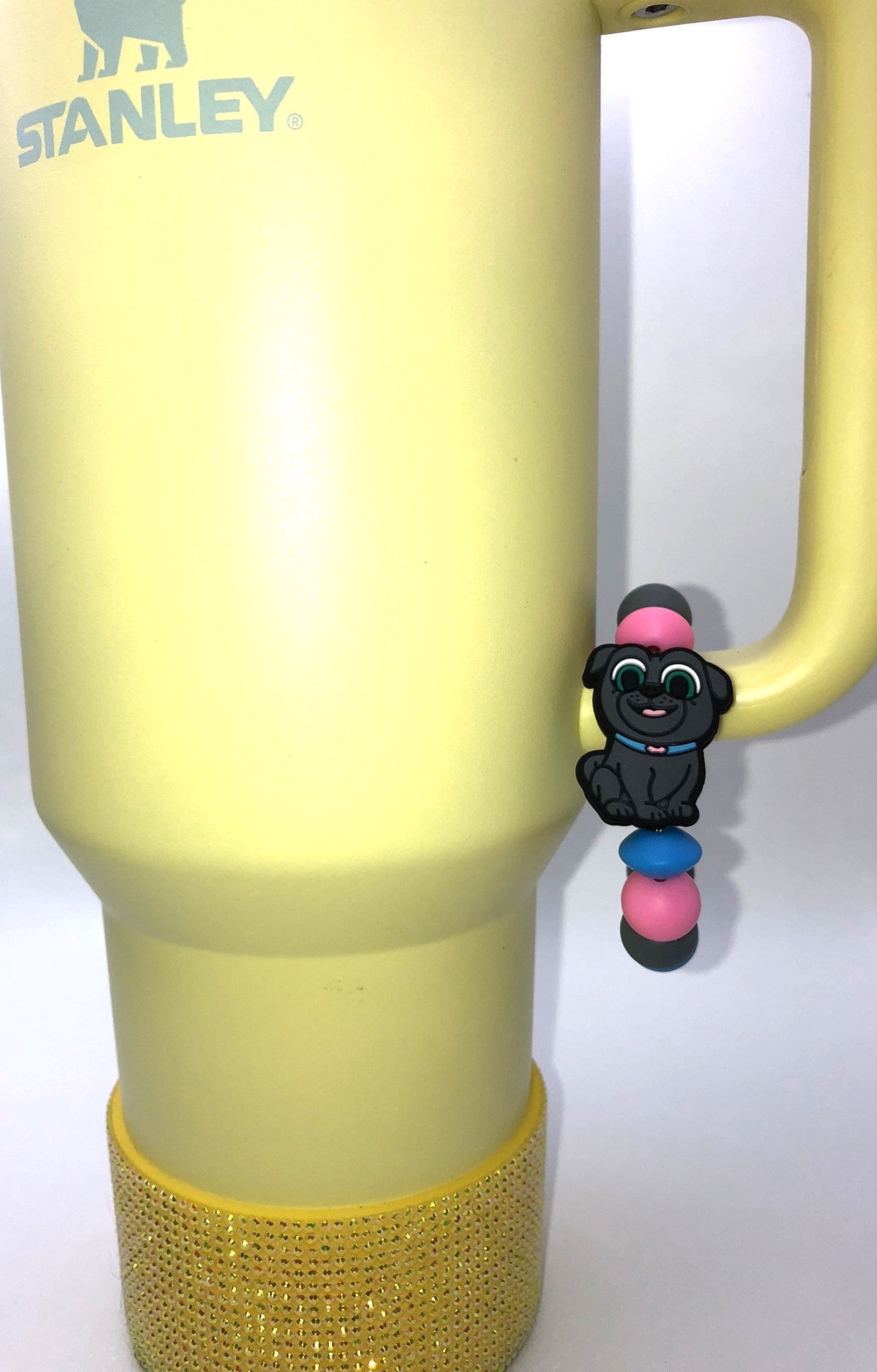 Cute Black Pug Dog w/Blue Collar Cartoon Stanley Tumbler Cup Handle Charm