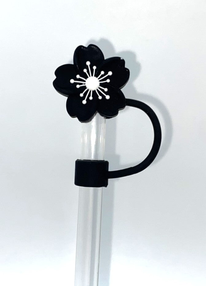 Black Hibiscus Flower 3D Straw Topper