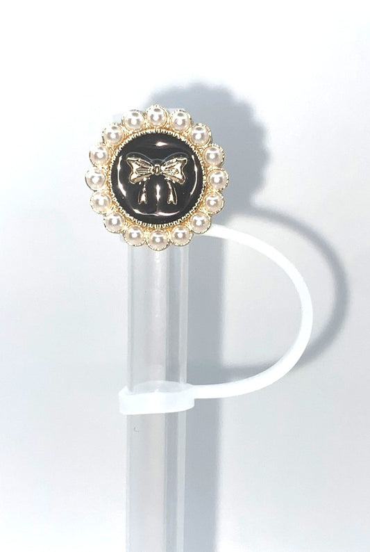 Black Bow Circle Acrylic Charm Straw Topper