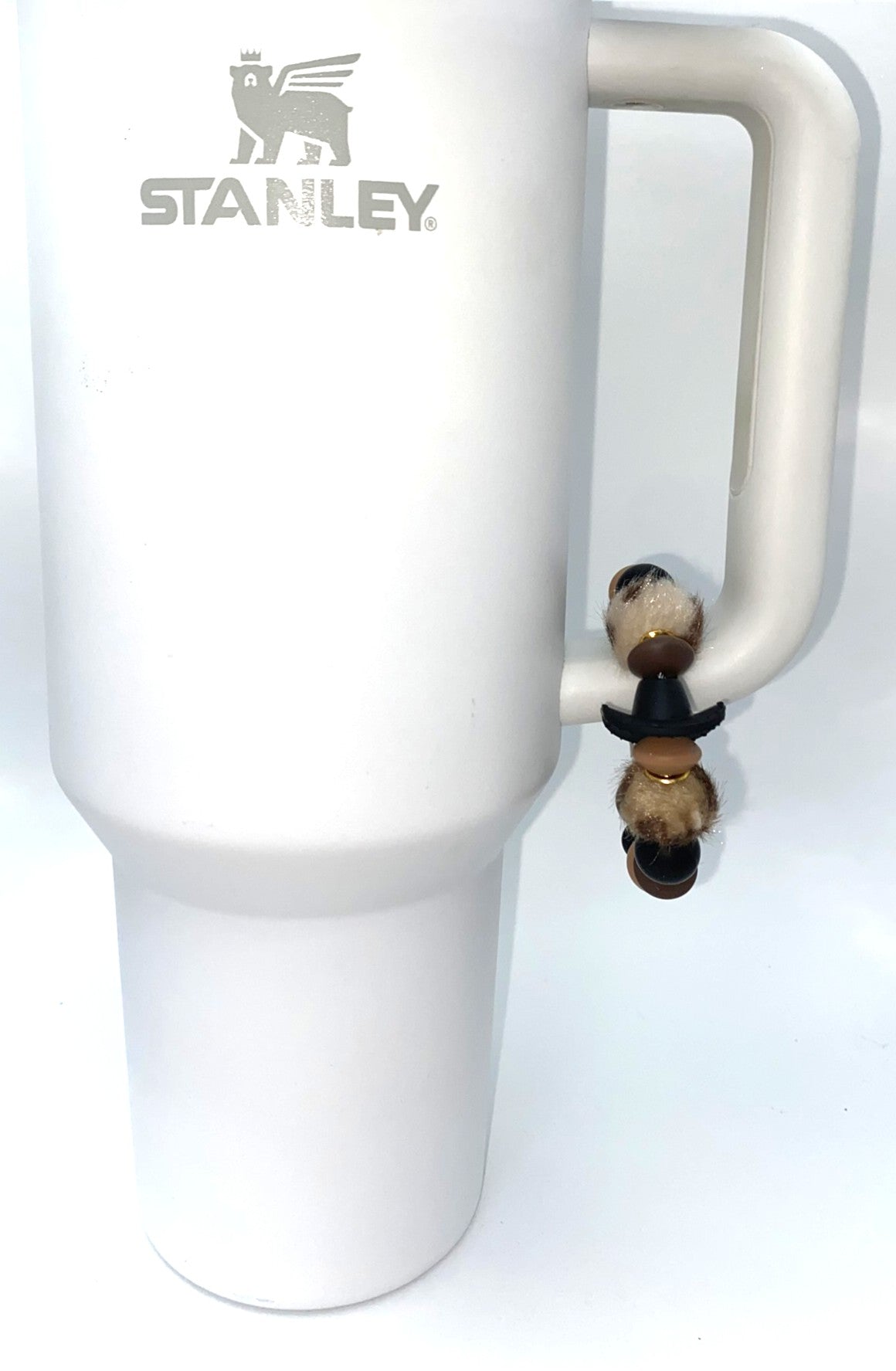 Black Cowboy Hat w/Fuzzy Beads Stanley Tumbler Cup Handle Charm