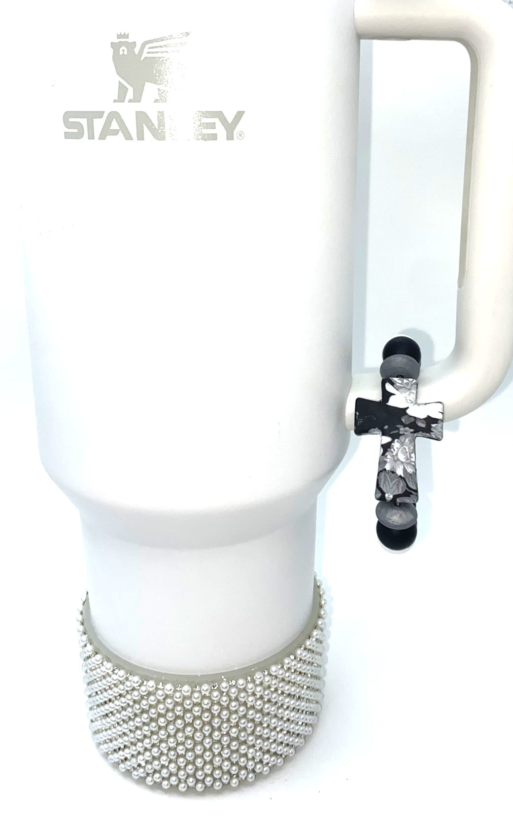 Black Floral Cross Stanley Tumbler Cup Handle Charm