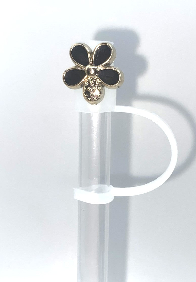 Black Flower Acrylic Charm Straw Topper