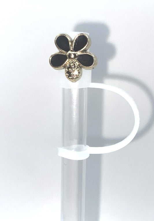 Black Flower Acrylic Charm Straw Topper