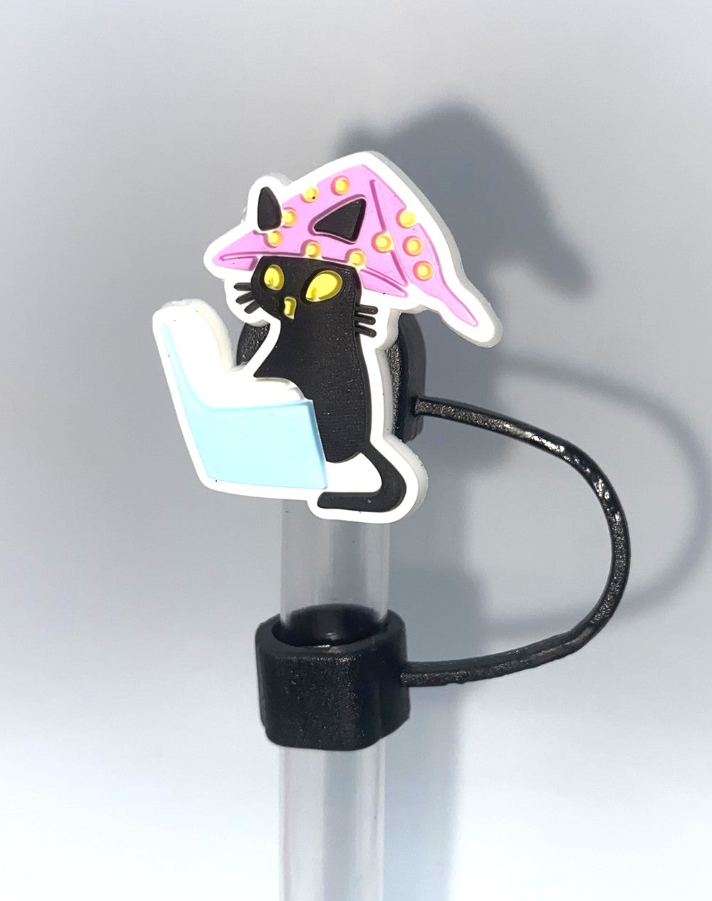 Black Witch Cat Reading Bookish Straw Topper