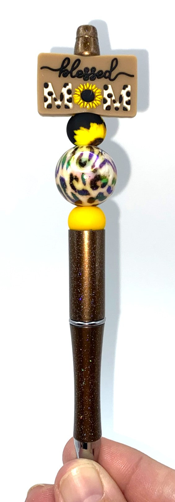 Blessed Mom Sunflower Leopard Print Beaded Pen
