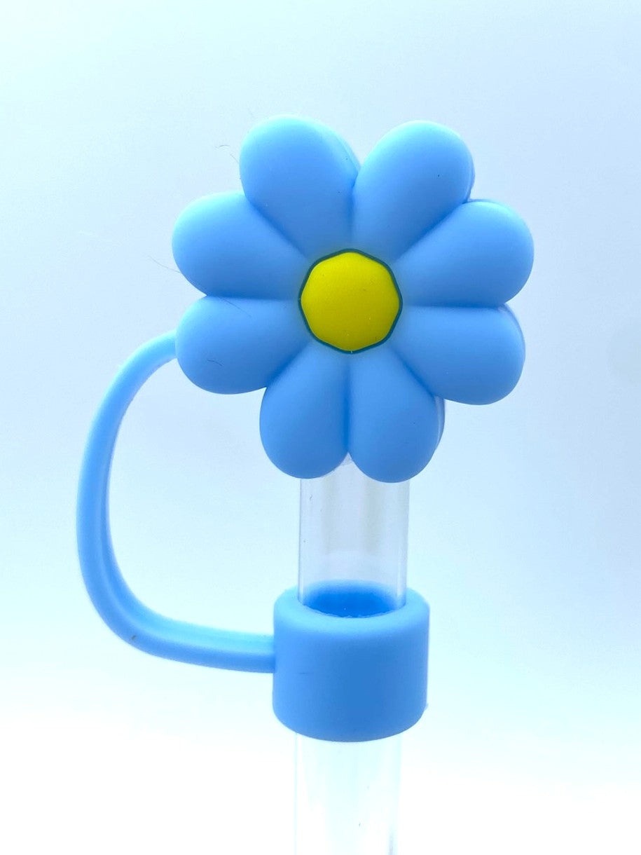 Blue Flower w/Yellow Center 3D Straw Topper