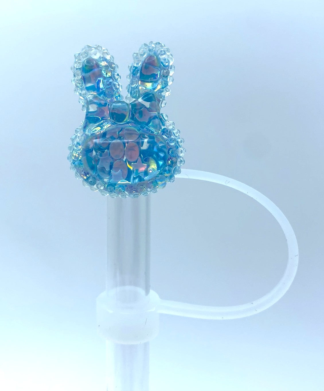 Blue Glitter Bunny Ears Straw Topper