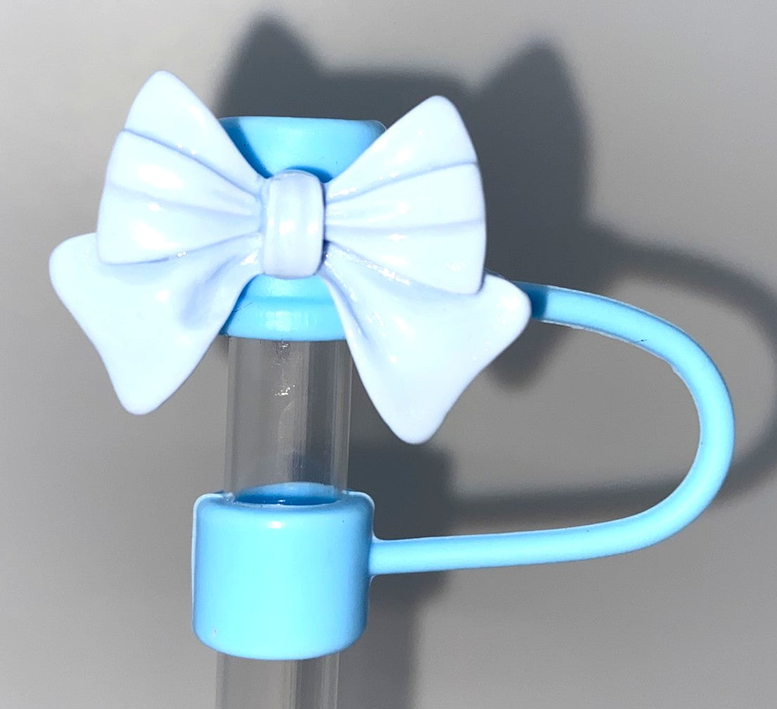 Bow Blue Resin Straw Topper