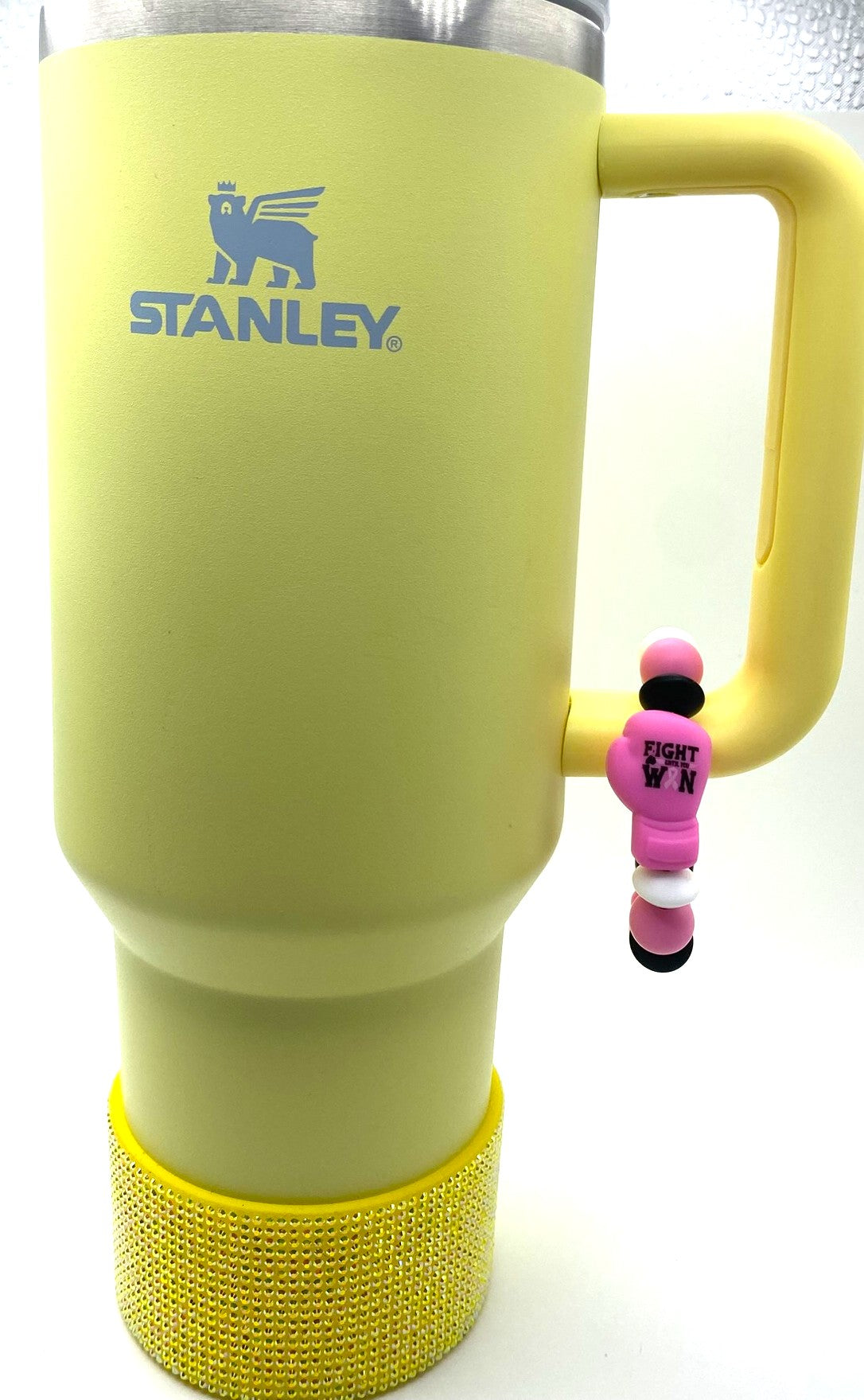 Fight Until You Win Boxing Glove Pink Ribbon Breast Cancer Awareness Stanley Tumbler Cup Handle Charm