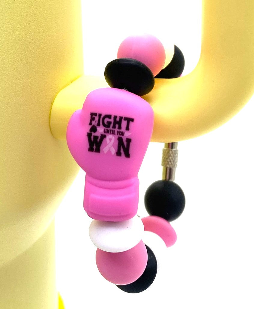 Fight Until You Win Boxing Glove Pink Ribbon Breast Cancer Awareness Stanley Tumbler Cup Handle Charm