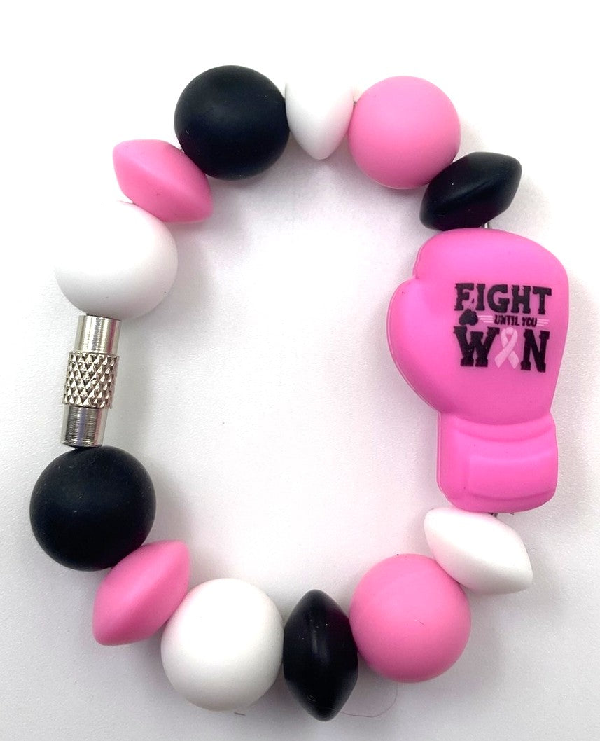 Fight Until You Win Boxing Glove Pink Ribbon Breast Cancer Awareness Stanley Tumbler Cup Handle Charm