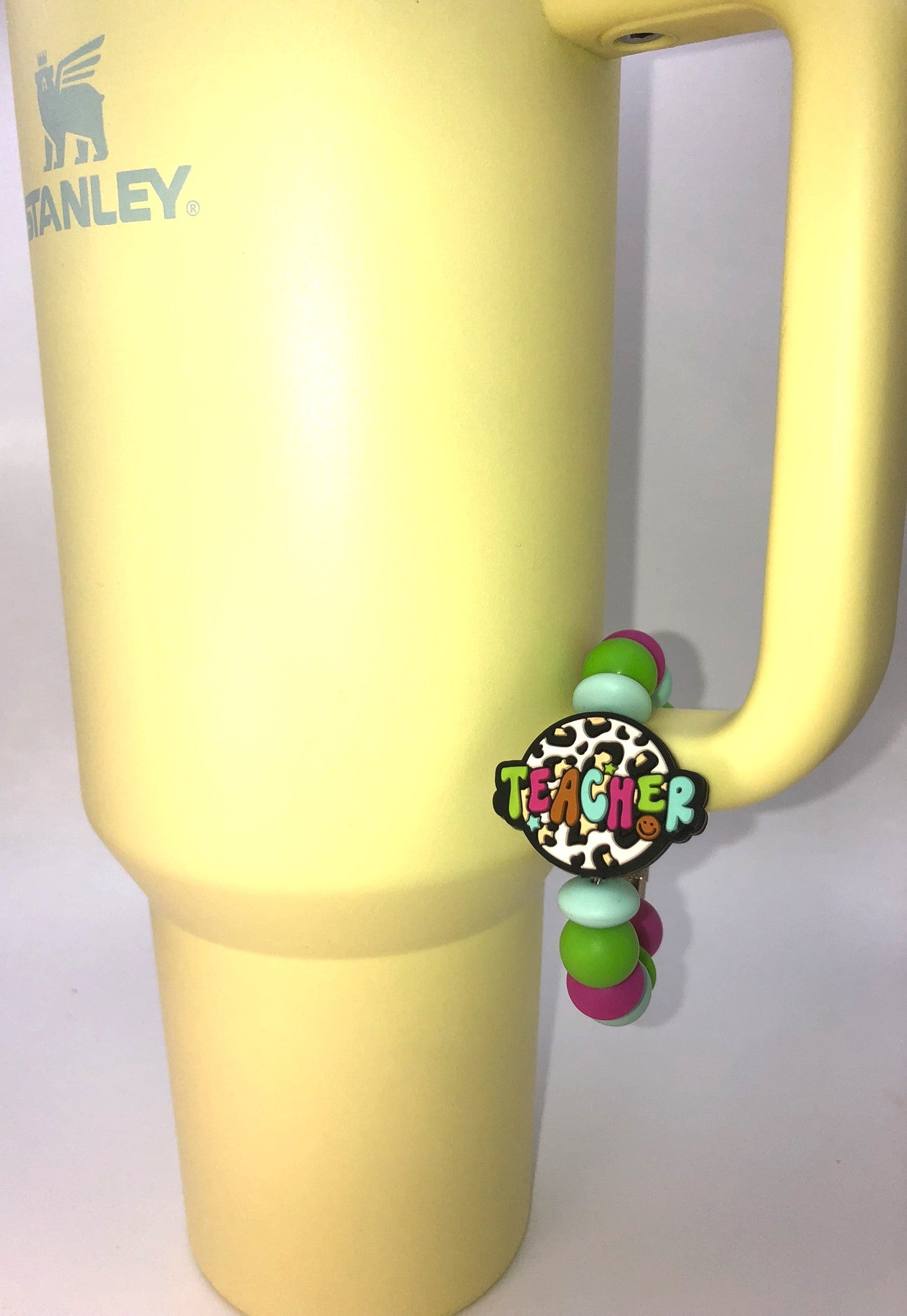 Teacher Bright Leopard Print Circle Stanley Tumbler Cup Handle Charm