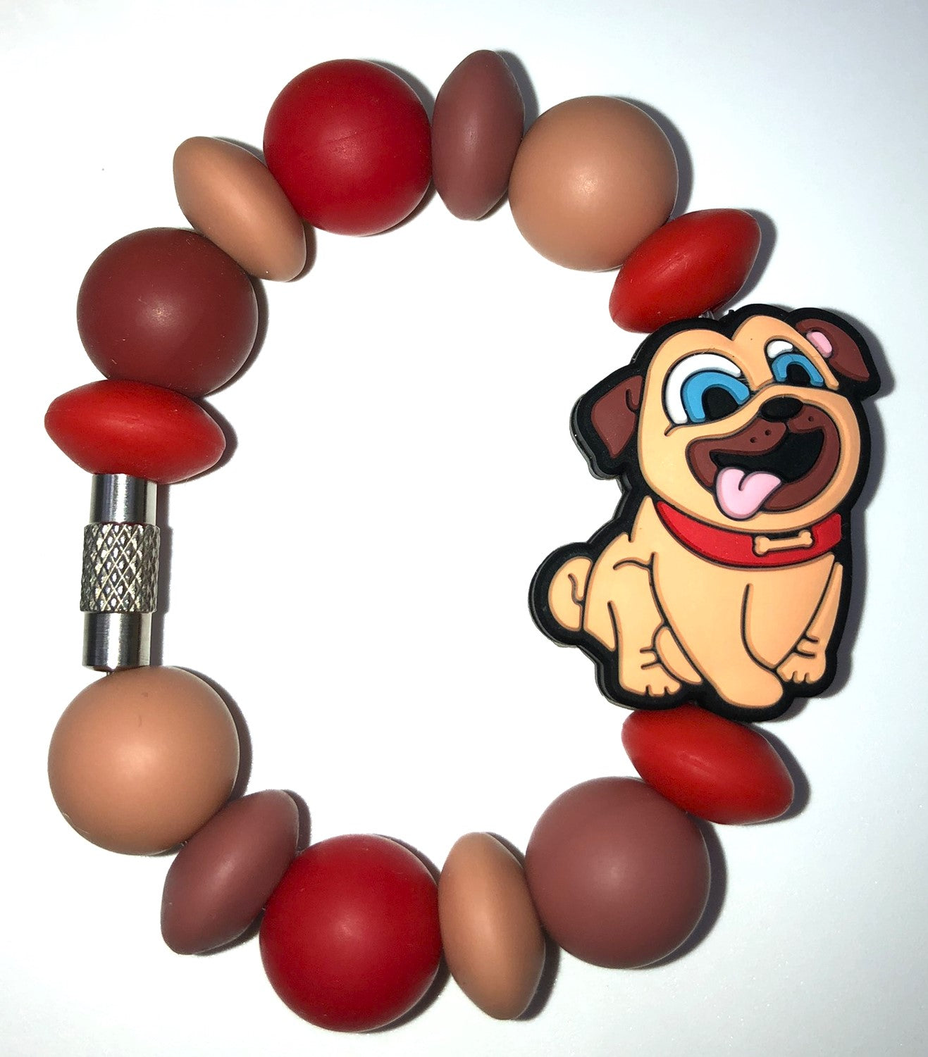 Cute Brown Pug Dog w/Red Collar Cartoon Stanley Tumbler Cup Handle Charm