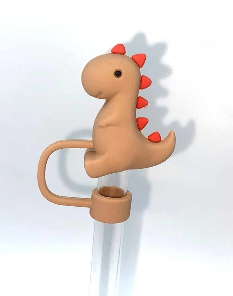 Brown TRex Dinosaur 3D Straw Topper