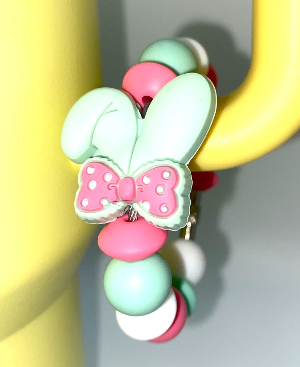 Easter Bunny Ears With Polka Dot Bow Stanley Tumbler Cup Handle Charm