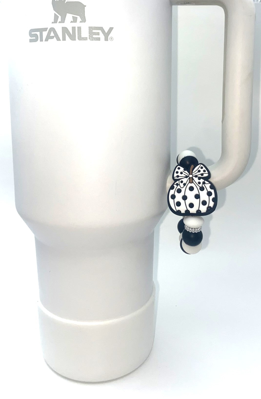 Black & White Polka Dot Coquette Bow Pumpkin Stanley Tumbler Cup Handle Charm