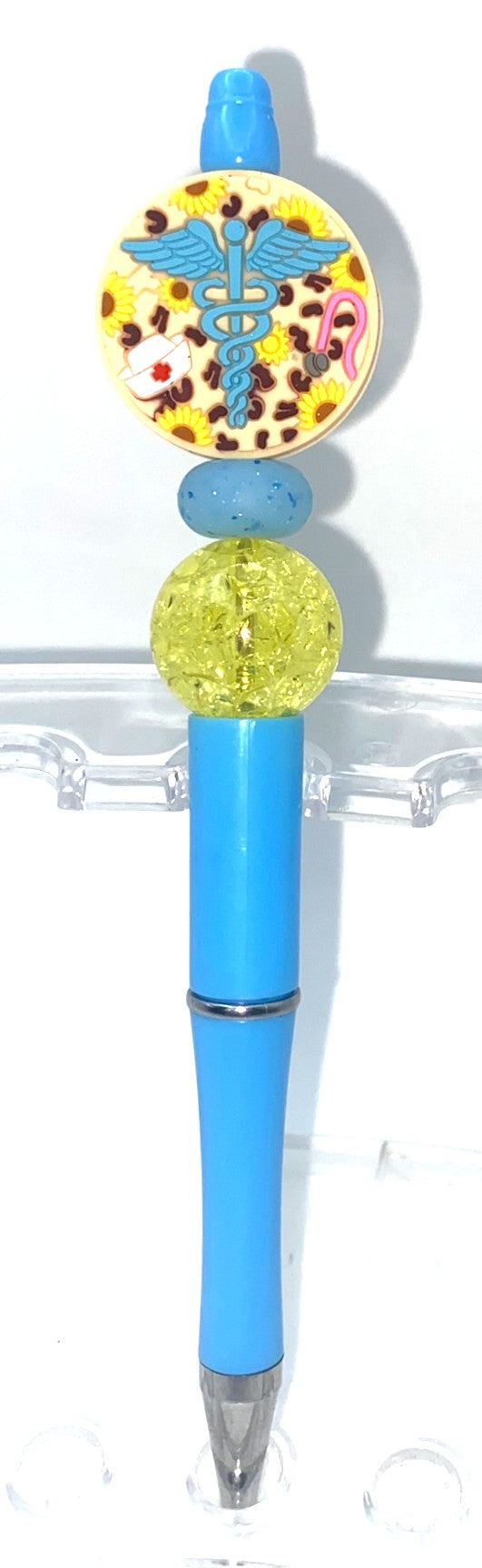Caduceus Medical Sunflower Leopard Print Round Beaded Pen