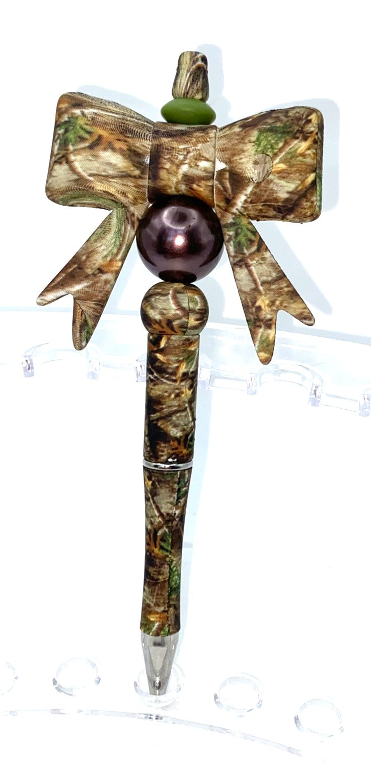 Camo Big Bow Beaded Pen