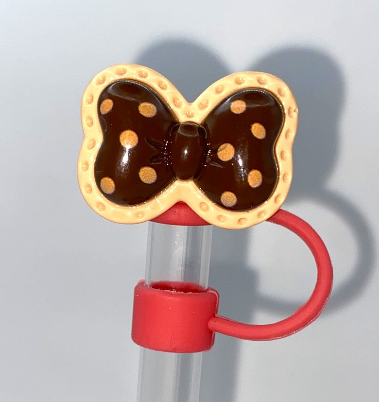 Bow Brown w/Tan Polka Dots Cookie Resin Straw Topper