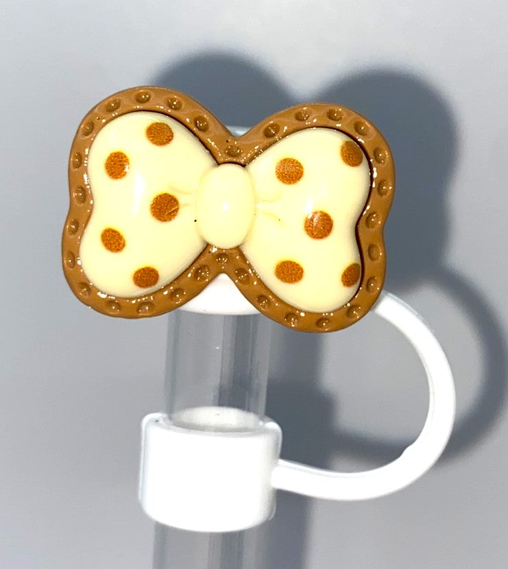 Bow Cream W/Brown Polka Dots Cookie Resin Straw Topper