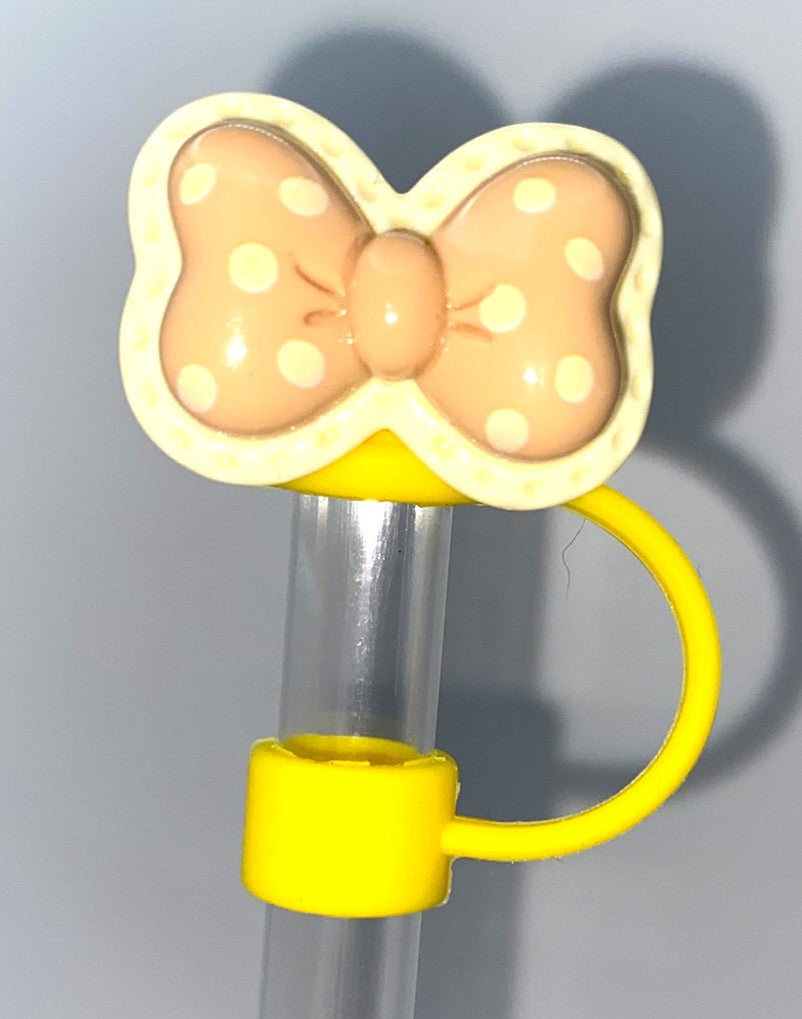 Bow Brown Tan W/Cream Polka Dots Cookie Resin Straw Topper