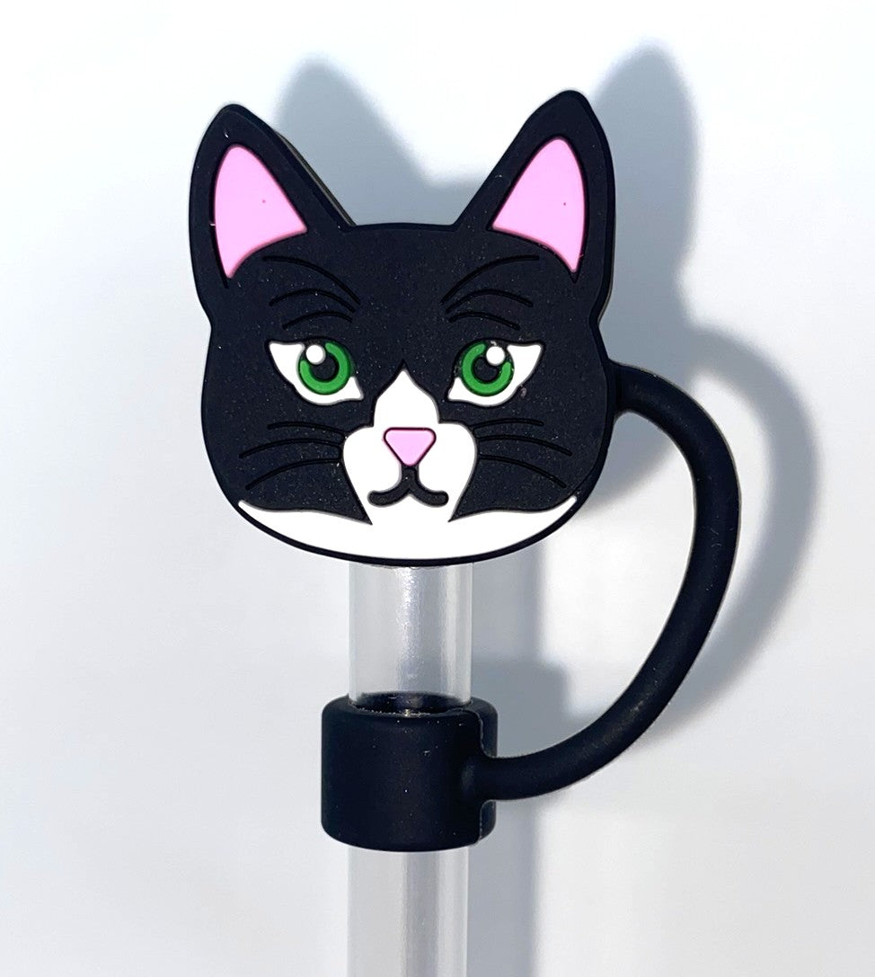 Cat Black & White Tuxedo Straw Topper