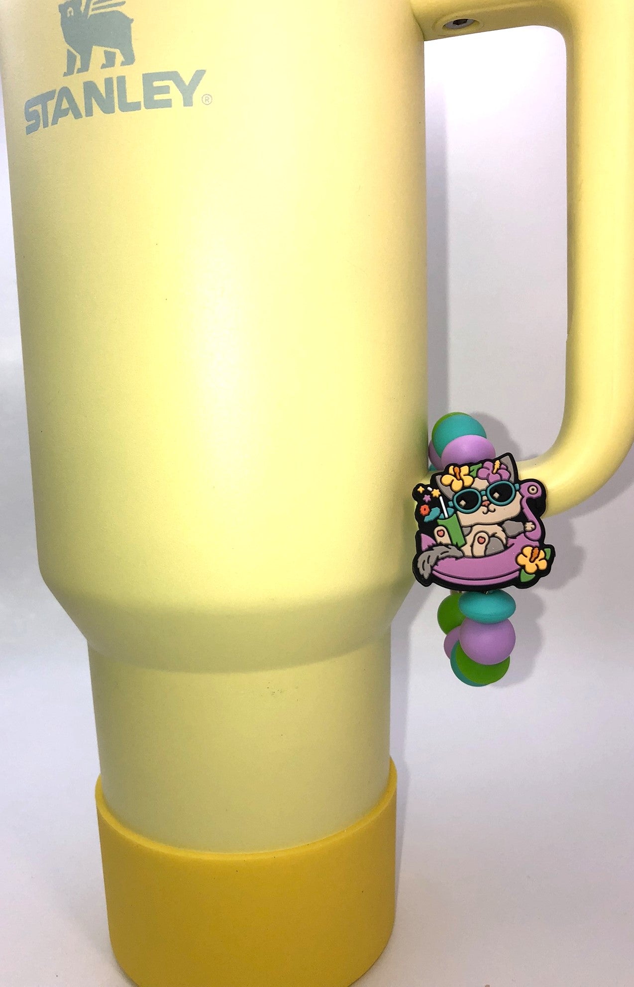 Catalina Cat In Pool Floatie With Drink Stanley Tumbler Cup Handle Charm