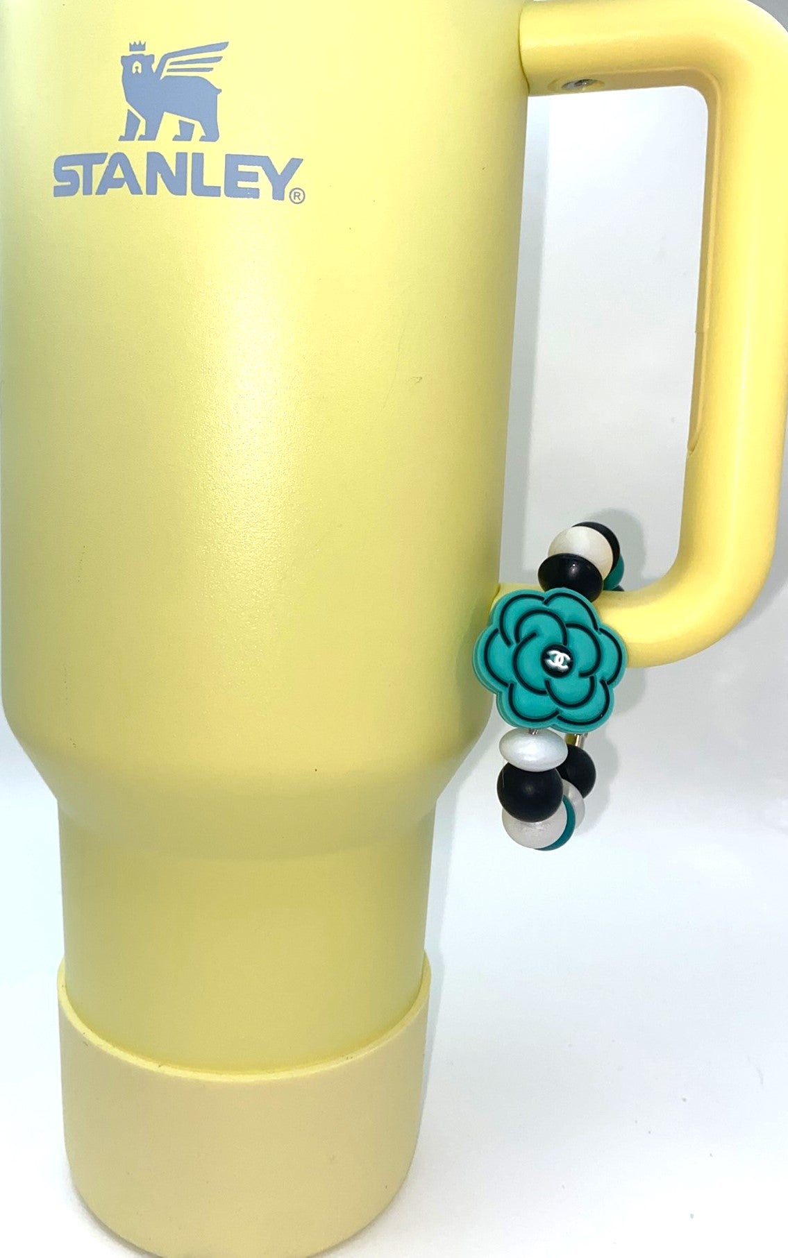 Designer CC Turquoise Teal Blue Flower Stanley Tumbler Cup Handle Charm