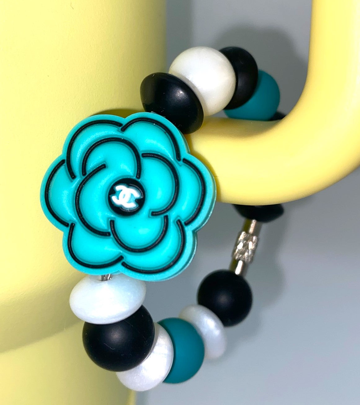 Designer CC Turquoise Teal Blue Flower Stanley Tumbler Cup Handle Charm