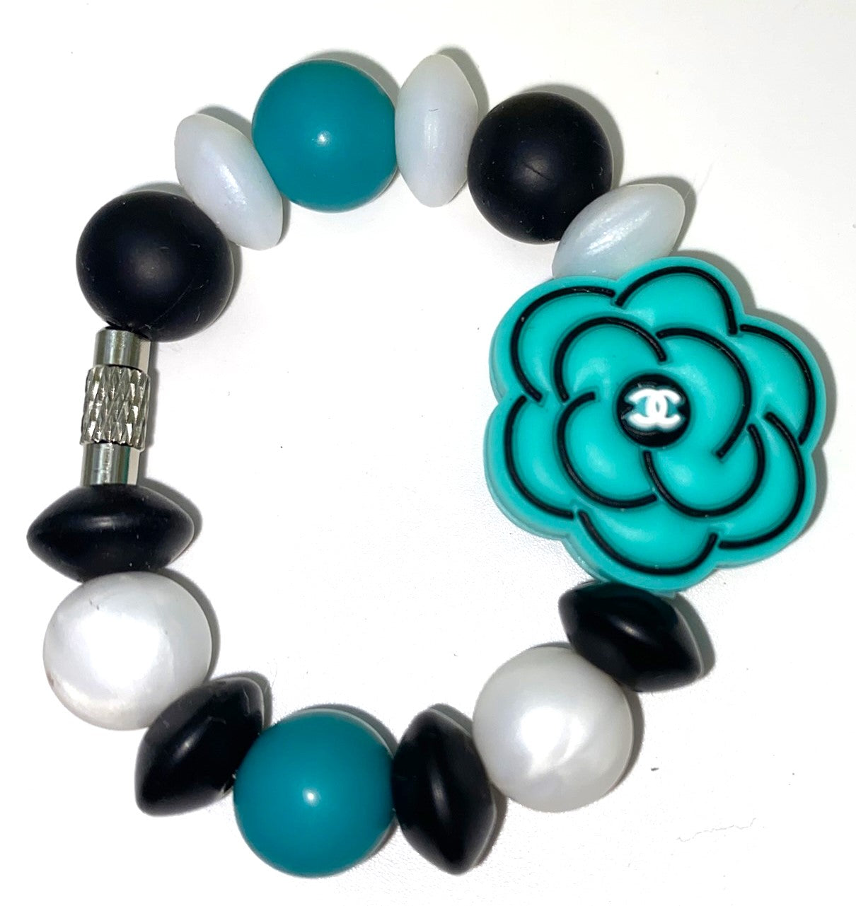 Designer CC Turquoise Teal Blue Flower Stanley Tumbler Cup Handle Charm