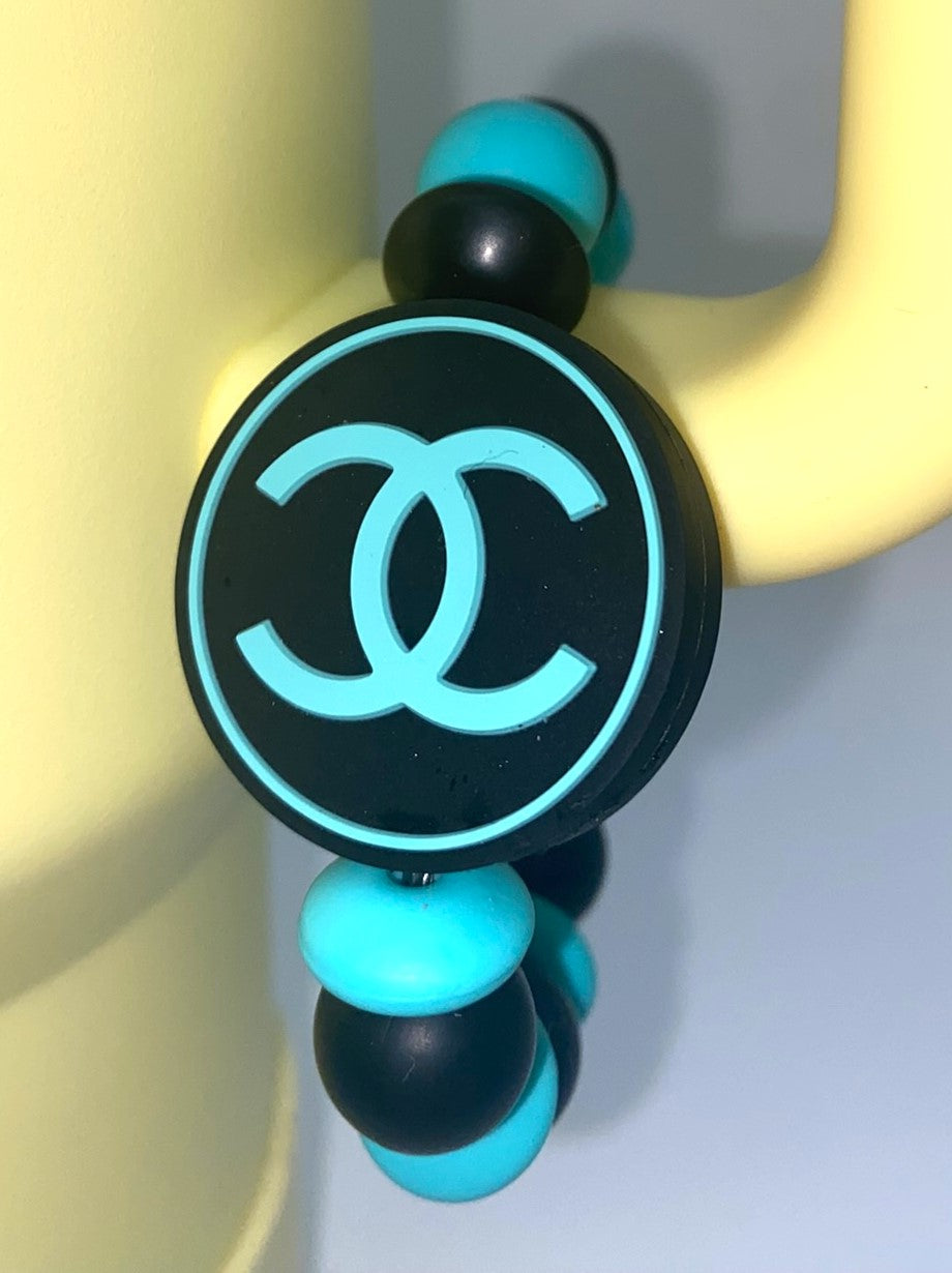 Designer Blue & Black CC Round Stanley Tumbler Cup Handle Charm