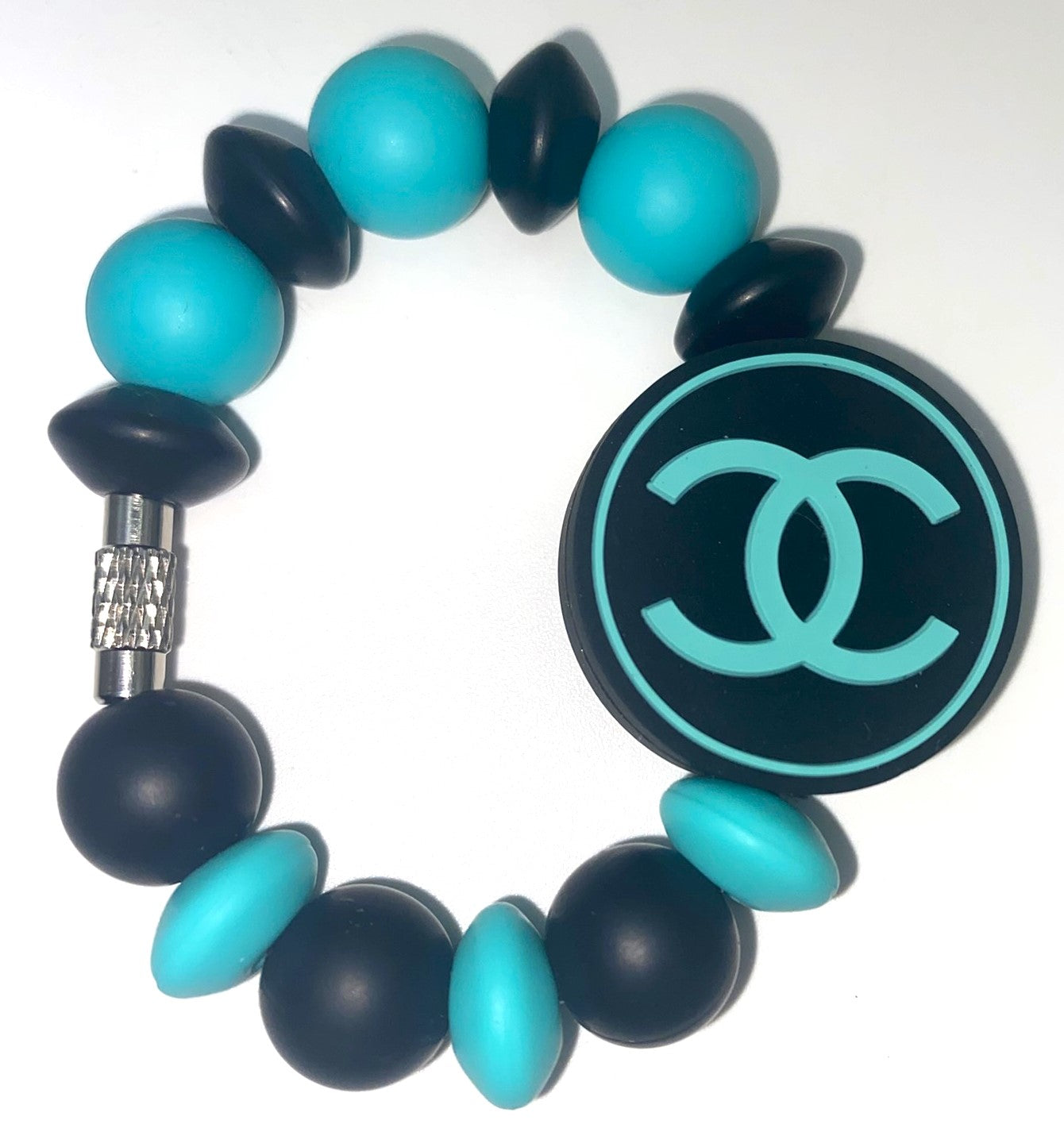 Designer Blue & Black CC Round Stanley Tumbler Cup Handle Charm