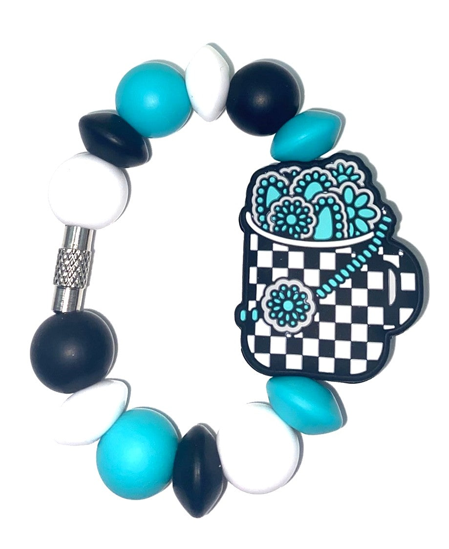 Checkered Cup w/Turquoise Jewelry Stanley Tumbler Cup Handle Charm