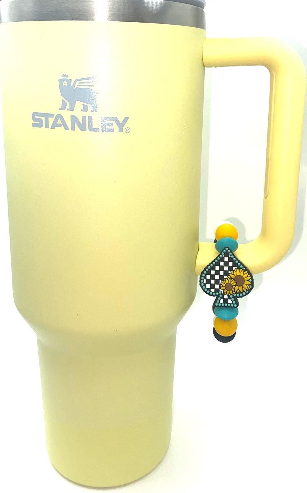 Checkered Spade w/Turquoise & Sunflowers Stanley Tumbler Cup Handle Charm