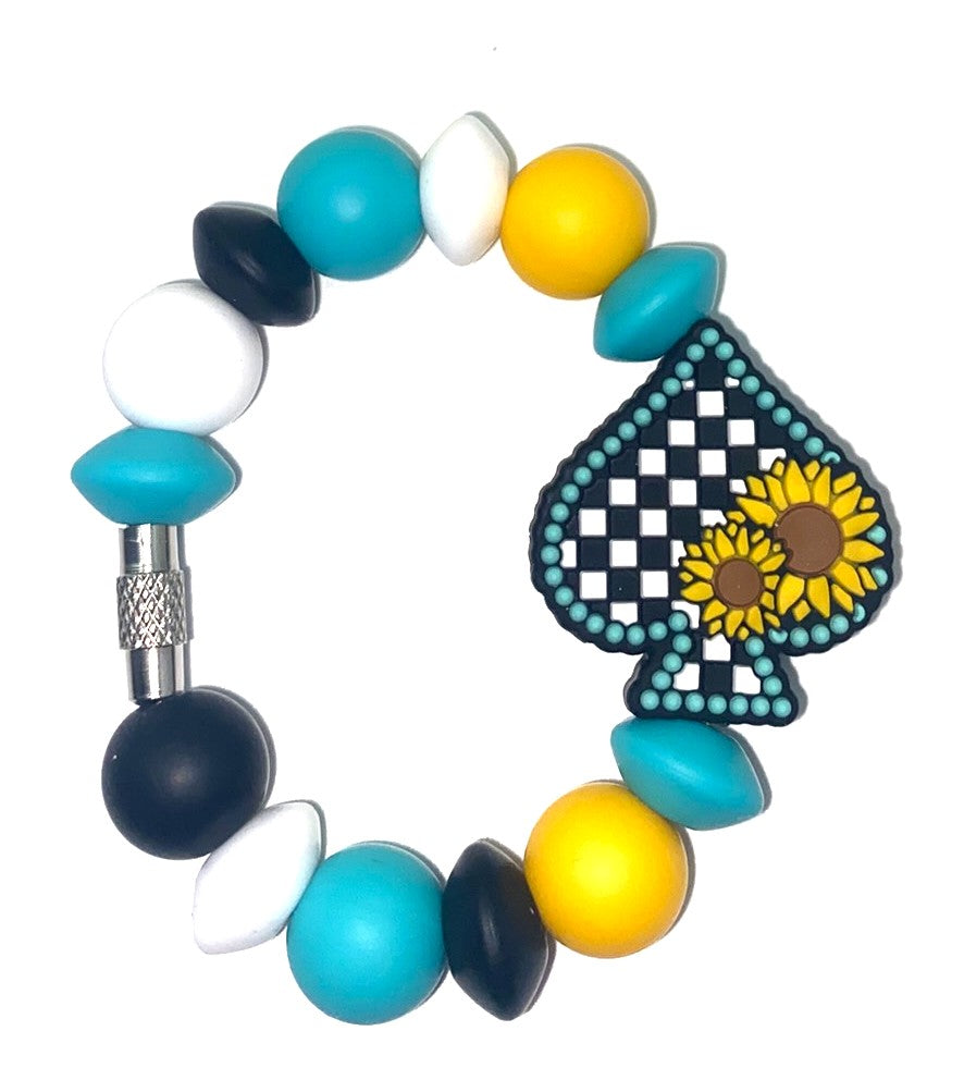 Checkered Spade w/Turquoise & Sunflowers Stanley Tumbler Cup Handle Charm