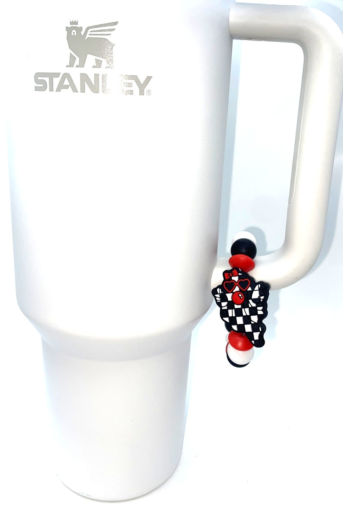 Black & White Checkered Bubblegum Blowing Ghost Halloween Stanley Tumbler Cup Handle Charm