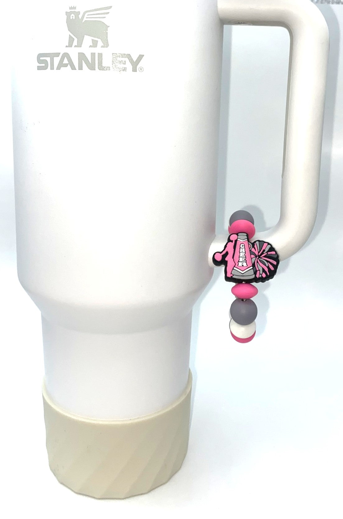 Cheer Pink Megaphone & Pom Poms Cheerleader Stanley Tumbler Cup Handle Charm
