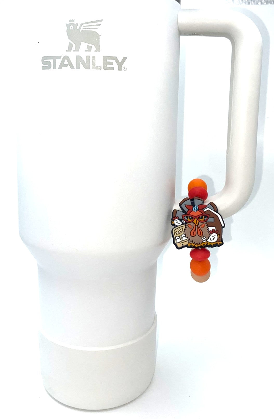 Mama Chicken Hen w/Barn Stanley Tumbler Cup Handle Charm