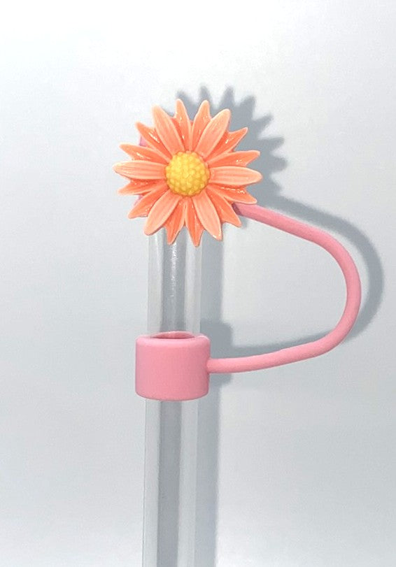 Coral Pink Daisy Jagged Flower Straw Topper
