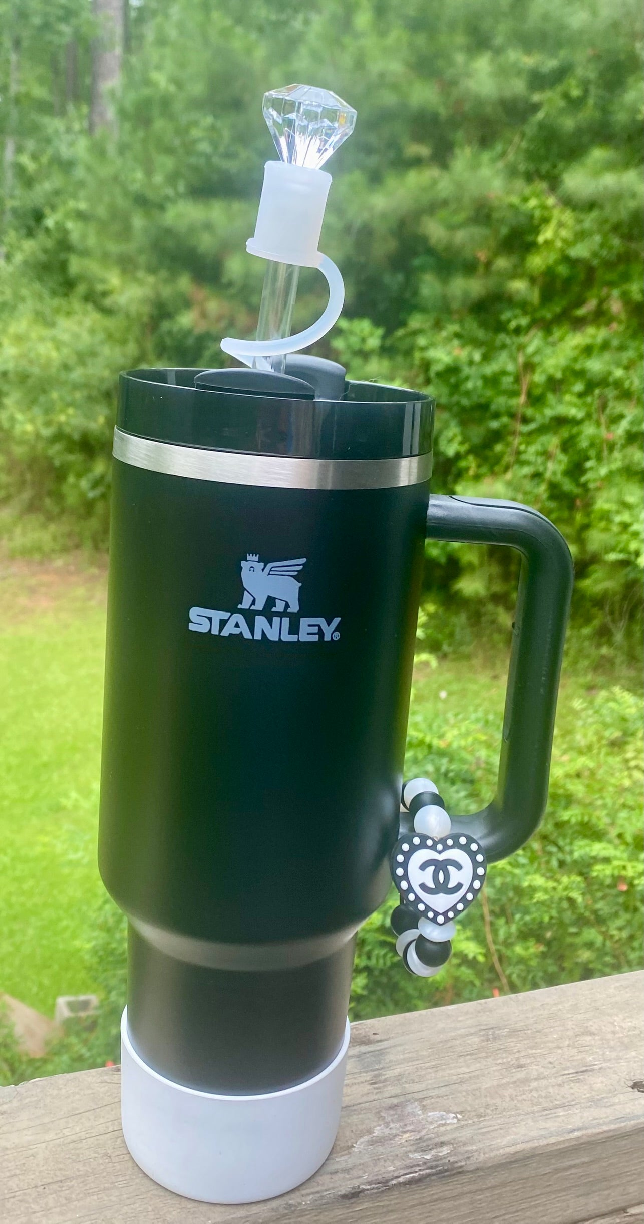 Designer Black & White CC Heart Stanley Tumbler Cup Handle Charm