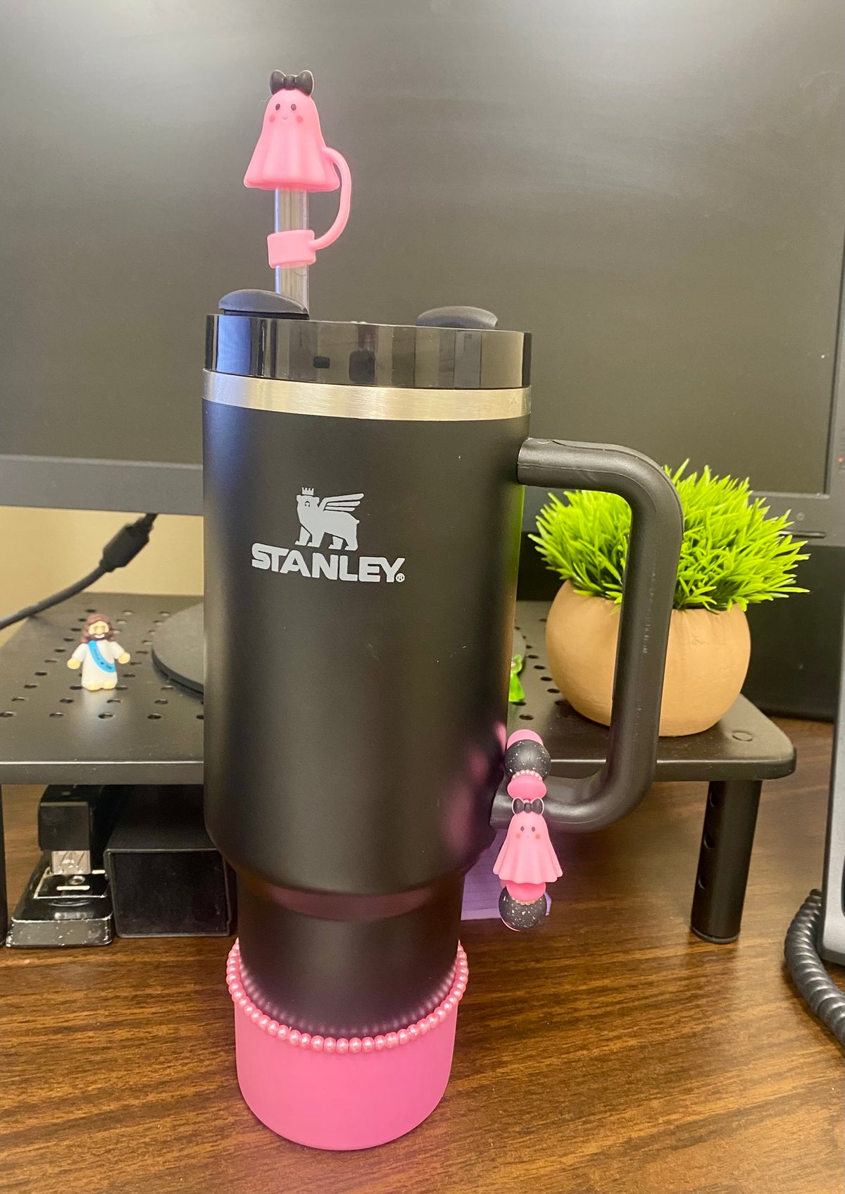 Pink Ghost w/Bow 3D Straw Topper