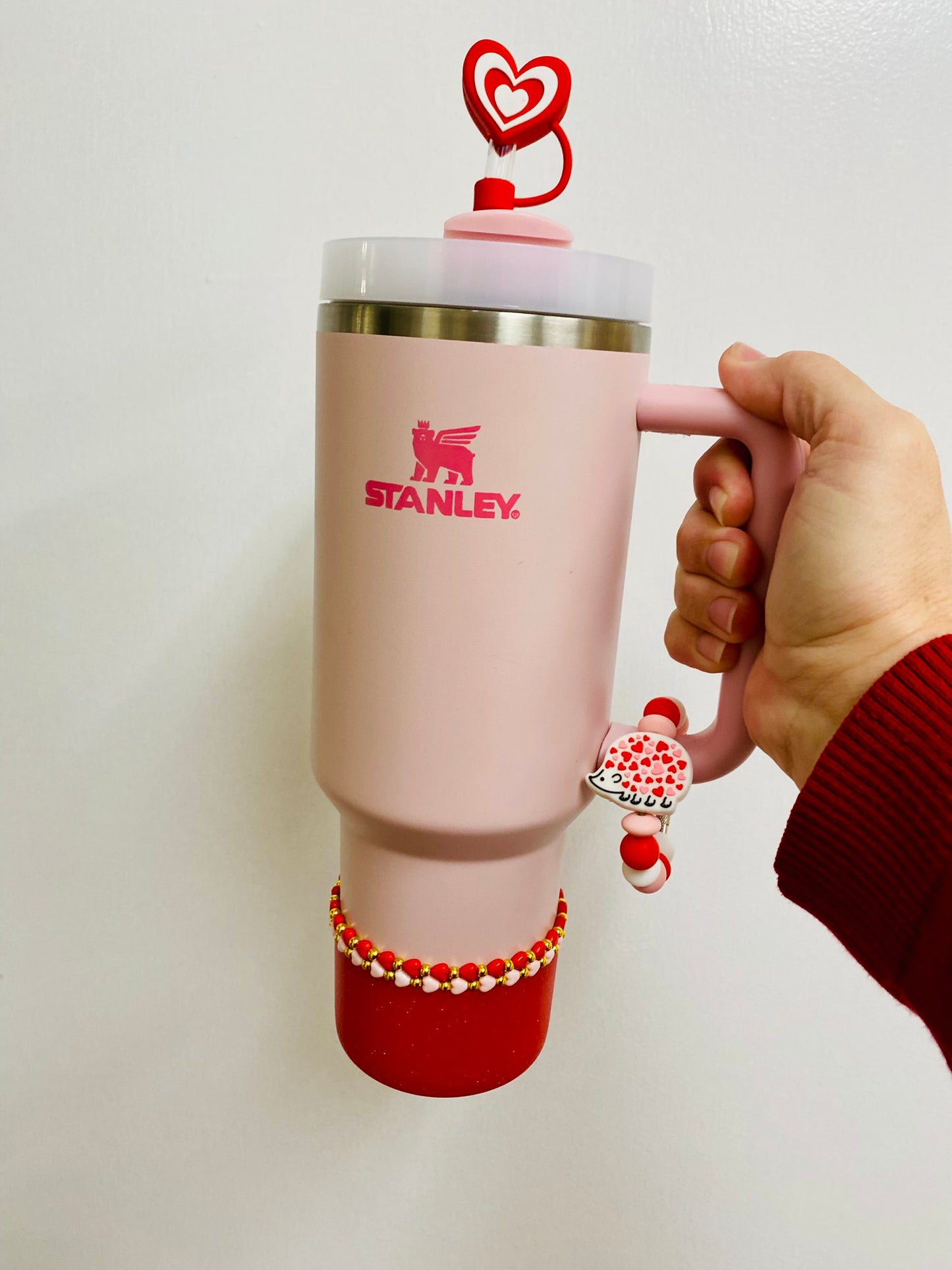 Red & White Hearts 3D Straw Topper