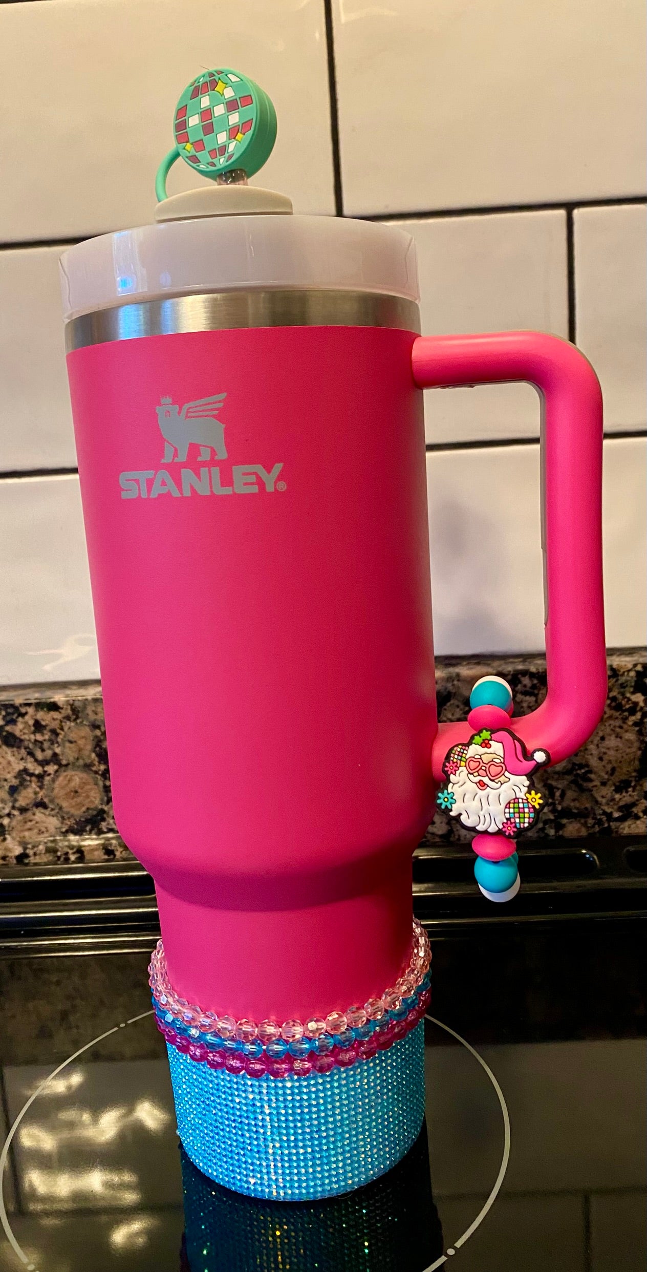 Turquoise Teal Disco Ball Straw Topper